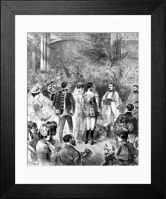 Framed Print : A Fashionable Wedding (marriage of Count Alexander Munster and Lady Muriel Hay)... 1890. Creator: P Naumann Framed Print : A Fashionable Wedding (marriage of Count Alexander Munster and Lady Muriel Hay)... 1890. Creator: P Naumann