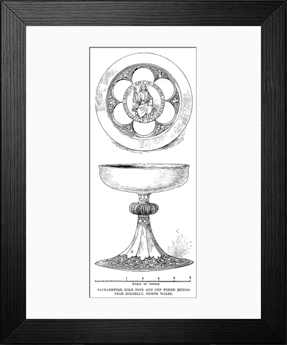 Framed Print : Sacramental gold dish and cup found buried near Dolgelly, North Wales, 1890. Creator: Unknown Framed Print : Sacramental gold dish and cup found buried near Dolgelly, North Wales, 1890. Creator: Unknown