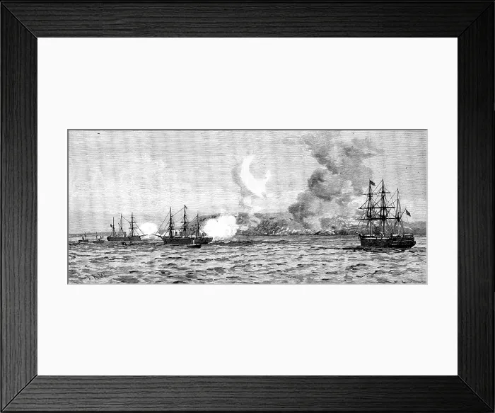 Framed Print : The Germans in East Africa - the Carola and Schwalbe bombarding Kilwa, May 3. 1890. Creator: Josiah Robert Wells