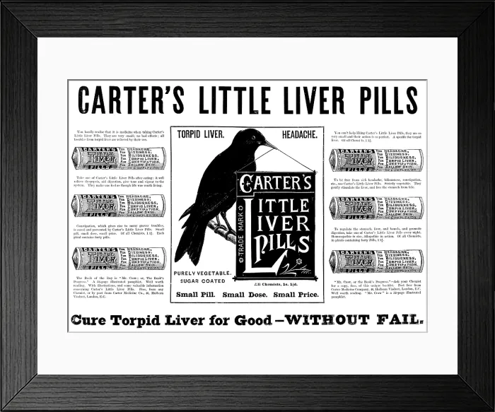Framed Print : Advertisement for Carter's Little Liver Pills, 1895. Creator: Unknown. Advertisement for Carter's Little Liver Pills, 1895. Creator: Unknown Framed Print : Advertisement for Carter's Little Liver Pills, 1895. Creator: Unknown. Advertisement for Carter's Little Liver Pills, 1895. Creator: Unknown