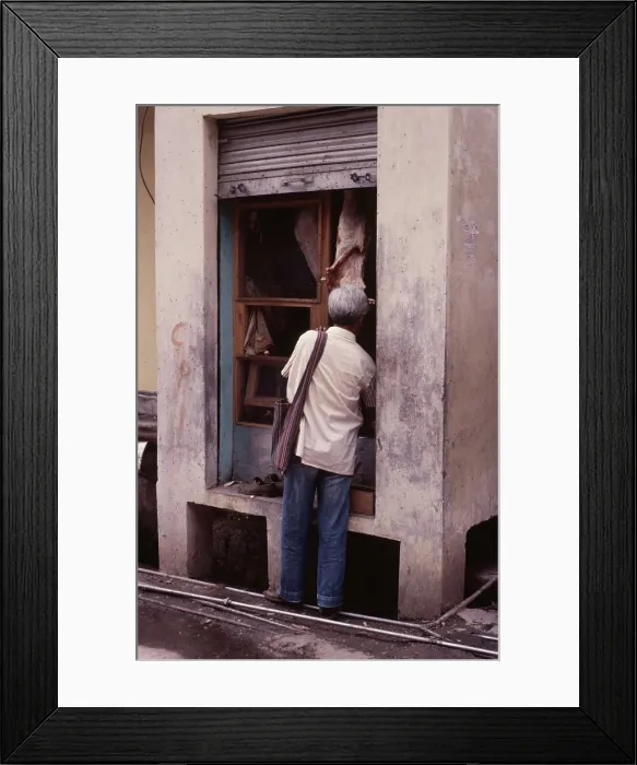 Framed Print : Tiny butcher's shop, McLeod Ganj, Dharamsala, India, 1988. Creator: Amanda Waite. Tiny butcher's shop, McLeod Ganj, Dharamsala, India, 1988. Creator: Amanda Waite Framed Print : Tiny butcher's shop, McLeod Ganj, Dharamsala, India, 1988. Creator: Amanda Waite. Tiny butcher's shop, McLeod Ganj, Dharamsala, India, 1988. Creator: Amanda Waite