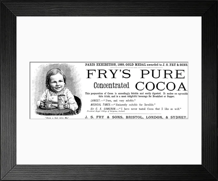 Framed Print : Advertisement for Fry's Pure Concentrated Cocoa, 1890. Creator: Unknown. Advertisement for Fry's Pure Concentrated Cocoa, 1890. Creator: Unknown Framed Print : Advertisement for Fry's Pure Concentrated Cocoa, 1890. Creator: Unknown. Advertisement for Fry's Pure Concentrated Cocoa, 1890. Creator: Unknown