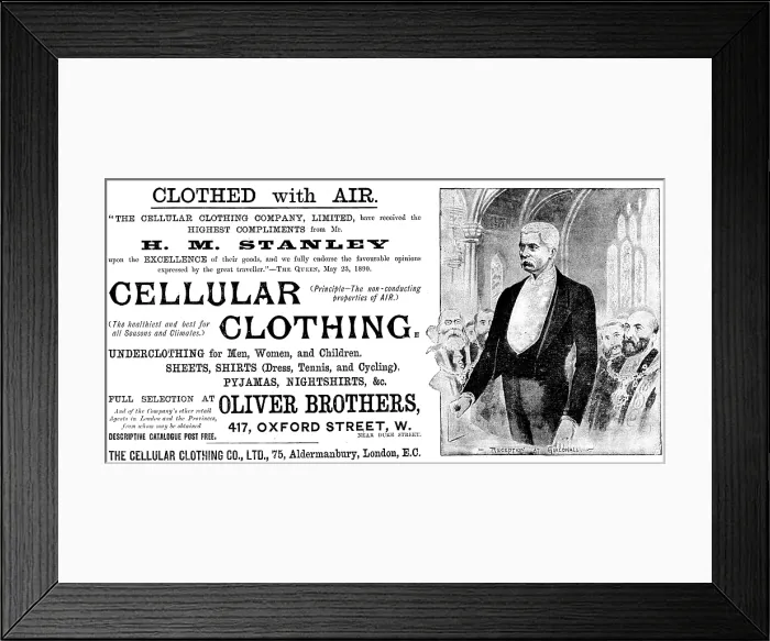 Framed Print : Advertisement for the Cellular Clothing Co. Ltd. 1890. Creator: Unknown Framed Print : Advertisement for the Cellular Clothing Co. Ltd. 1890. Creator: Unknown
