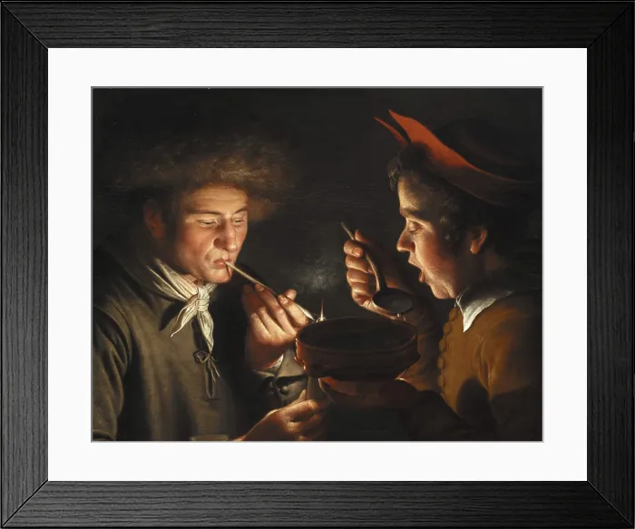 Framed Print : A Man Smoking and Another Man Eating by Candlelight, 1624. Creator: Willem Willemsz. van der Vliet Framed Print : A Man Smoking and Another Man Eating by Candlelight, 1624. Creator: Willem Willemsz. van der Vliet