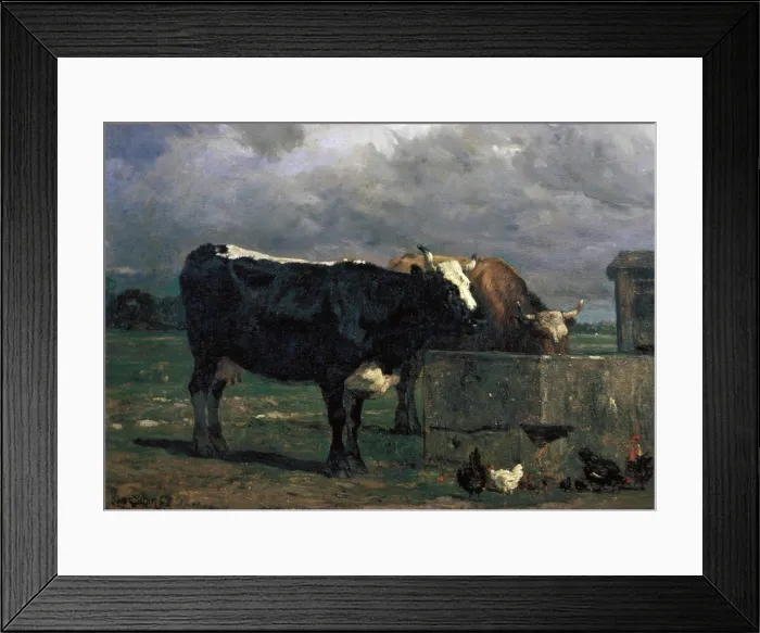 Framed Print : Cattle at the Trough, c1840-1860. Creator: Constant Troyon Framed Print : Cattle at the Trough, c1840-1860. Creator: Constant Troyon
