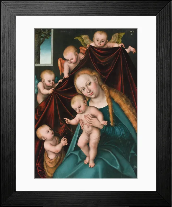 Framed Print : Madonna and Child with Infant Saint John the Baptist and Angels, 1536. Creator: Lucas Cranach the Elder Framed Print : Madonna and Child with Infant Saint John the Baptist and Angels, 1536. Creator: Lucas Cranach the Elder