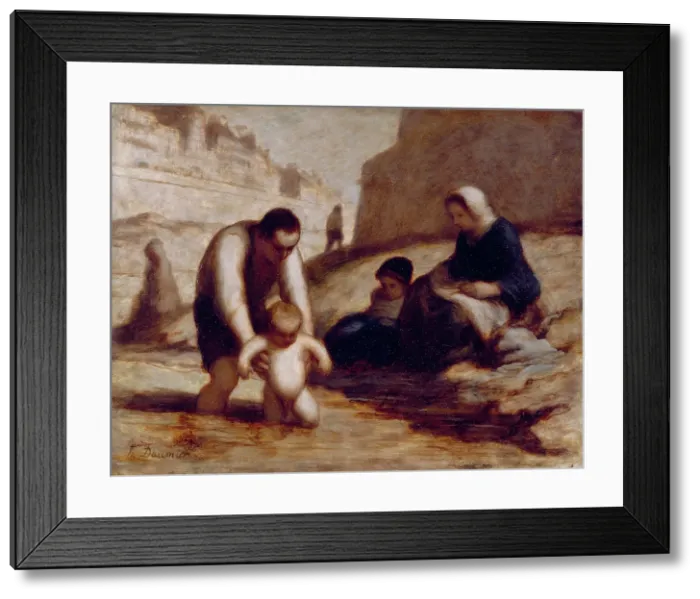 Framed Print : The First Bath, c1840-1878. Creator: Honore Daumier Framed Print : The First Bath, c1840-1878. Creator: Honore Daumier