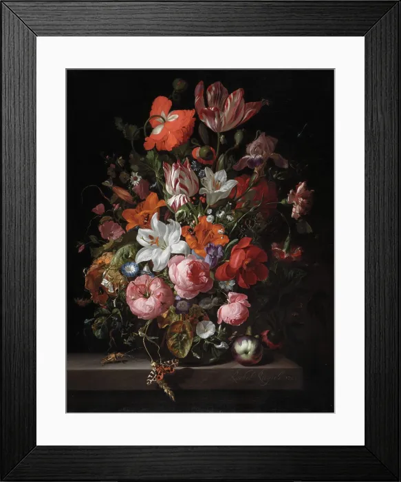 Framed Print : Flowers in a Glass Vase, 1704. Creator: Rachel Ruysch Framed Print : Flowers in a Glass Vase, 1704. Creator: Rachel Ruysch