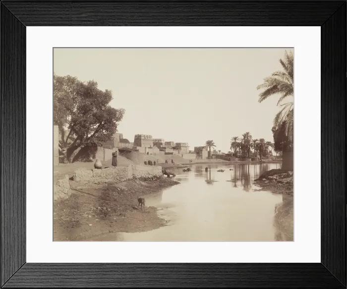 Framed Print : Village on the Nile, 19th century. Creator: Anon Framed Print : Village on the Nile, 19th century. Creator: Anon