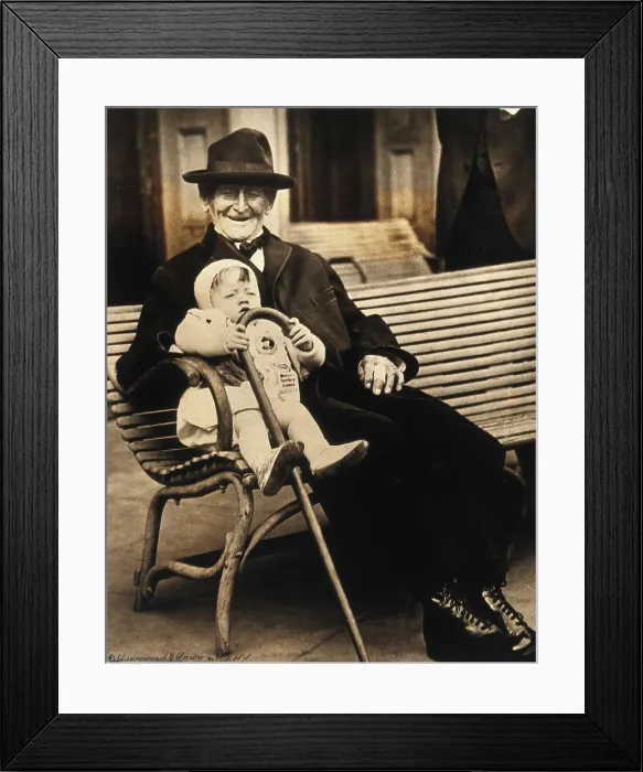 Framed Print : John Daubeny, a centenarian, holding a 1 year old boy, c1922. Creator: Unknown Framed Print : John Daubeny, a centenarian, holding a 1 year old boy, c1922. Creator: Unknown
