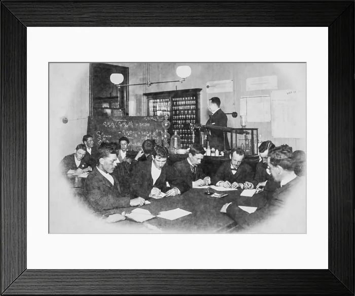 Framed Print : Dr Wilton W.R. Love teaching class with Chemistry / Pharmacy students, 1894. Creator: Unknown Framed Print : Dr Wilton W.R. Love teaching class with Chemistry / Pharmacy students, 1894. Creator: Unknown