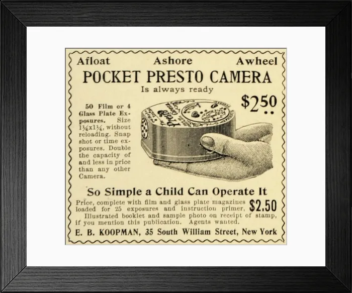 Framed Print : The Presto Camera owned by R.A.H. L'Estrange c1896. Creator: Unknown. The Presto Camera owned by R.A.H. L'Estrange c1896. Creator: Unknown Framed Print : The Presto Camera owned by R.A.H. L'Estrange c1896. Creator: Unknown. The Presto Camera owned by R.A.H. L'Estrange c1896. Creator: Unknown