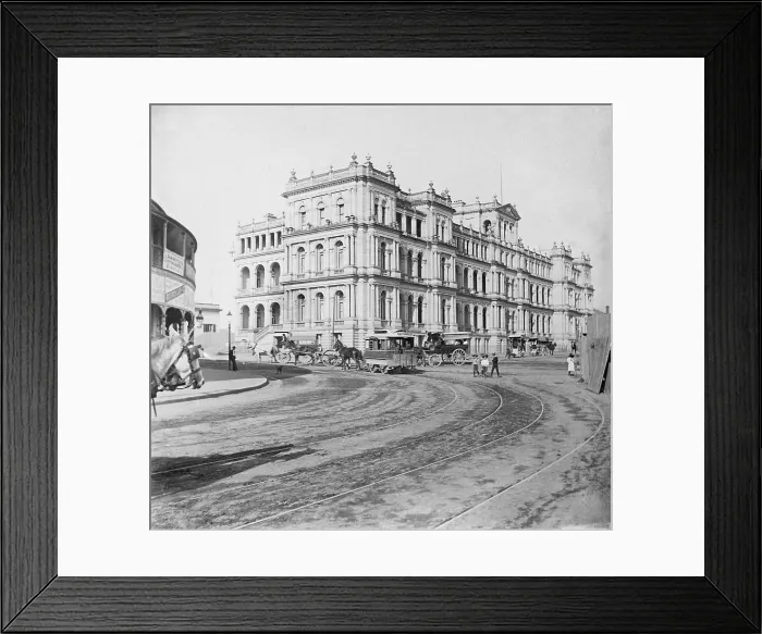 Framed Print : The first stage of the Treasury Building at the corner of Queen and William Sts. North Quay, 1904