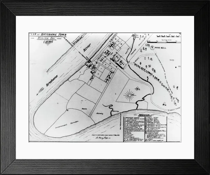 Framed Print : Plan of Brisbane town, Moreton Bay 1839 Geo. Barney Major. Creator: George Barney Framed Print : Plan of Brisbane town, Moreton Bay 1839 Geo. Barney Major. Creator: George Barney