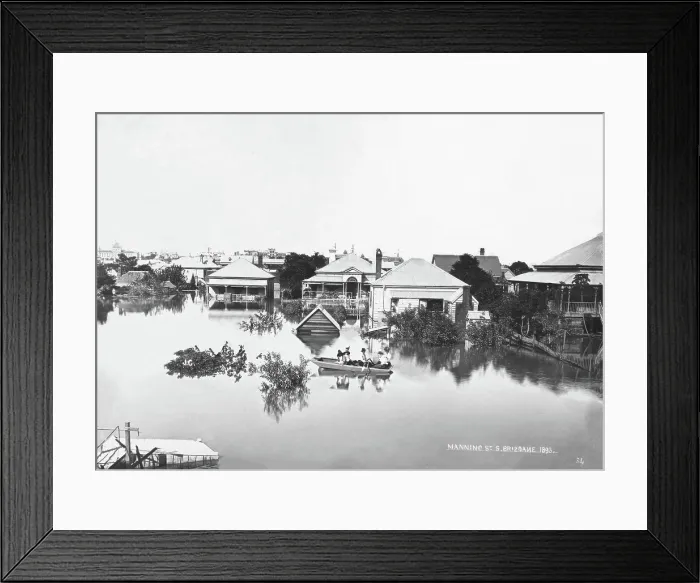 Framed Print : Manning Street - South Brisbane - Brisbane 1893 floods. Creator: James Clark Framed Print : Manning Street - South Brisbane - Brisbane 1893 floods. Creator: James Clark