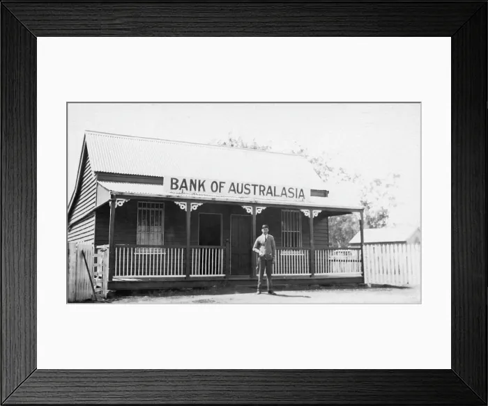 Framed Print : Bank of Australasia, Cooyar - W.E. Perry, 1925. Creator: Jack Bain Framed Print : Bank of Australasia, Cooyar - W.E. Perry, 1925. Creator: Jack Bain