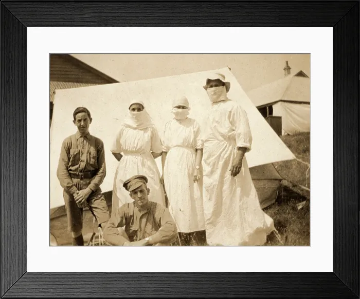 Framed Print : Ethel Newland and fellow nurses and military, c1918. Creator: Unknown Framed Print : Ethel Newland and fellow nurses and military, c1918. Creator: Unknown
