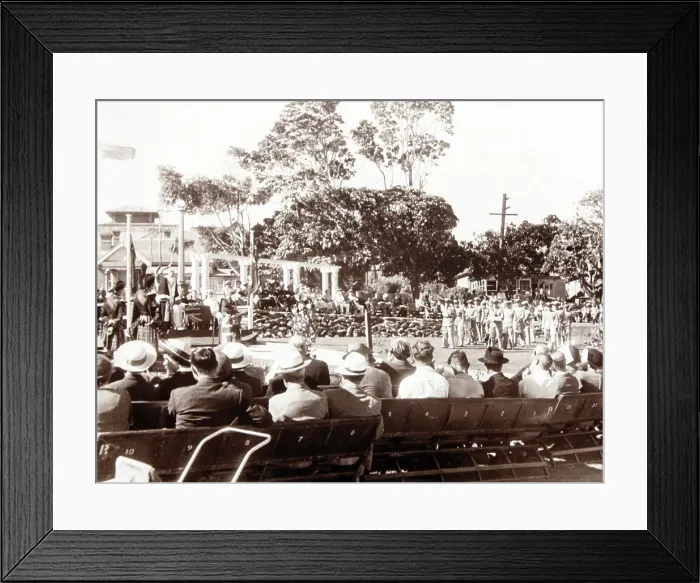 Framed Print : Opening ceremony, Garden of Remembrance, Mosman Park, 1952. Creator: Unknown Framed Print : Opening ceremony, Garden of Remembrance, Mosman Park, 1952. Creator: Unknown