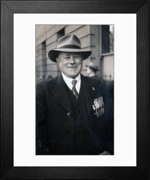 Framed Print : Captain Frank Page MC, Anzac Day march, year unknown. Creator: Unknown Framed Print : Captain Frank Page MC, Anzac Day march, year unknown. Creator: Unknown