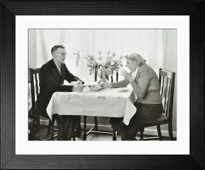 Framed Print : 16 Candy Street, Poplar, London: elderly couple in a new flat, 1962. Creator: Unknown Framed Print : 16 Candy Street, Poplar, London: elderly couple in a new flat, 1962. Creator: Unknown