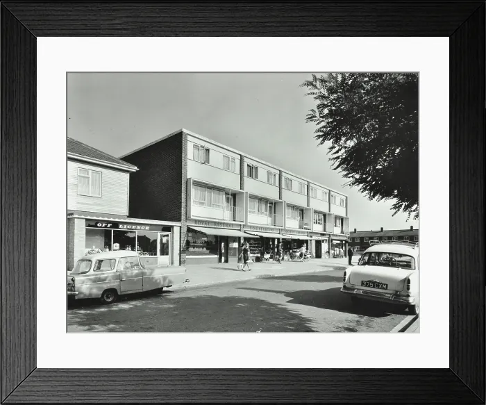 Framed Print : Abbey Estate, Woolwich: blocks of flats and shops, c1960s. Creator: Unknown Framed Print : Abbey Estate, Woolwich: blocks of flats and shops, c1960s. Creator: Unknown