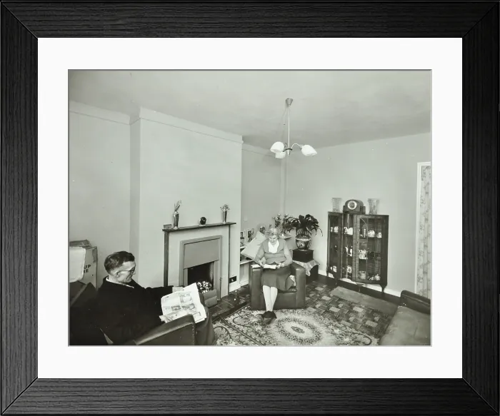 Framed Print : 16 Candy Street, Poplar, London: elderly couple in a new flat, 1962. Creator: Unknown Framed Print : 16 Candy Street, Poplar, London: elderly couple in a new flat, 1962. Creator: Unknown