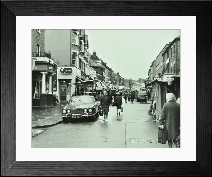 Framed Print : General view of High Street, Walthamstow, the longest street market in Europe, London, 1972. Creator: Unknown Framed Print : General view of High Street, Walthamstow, the longest street market in Europe, London, 1972. Creator: Unknown