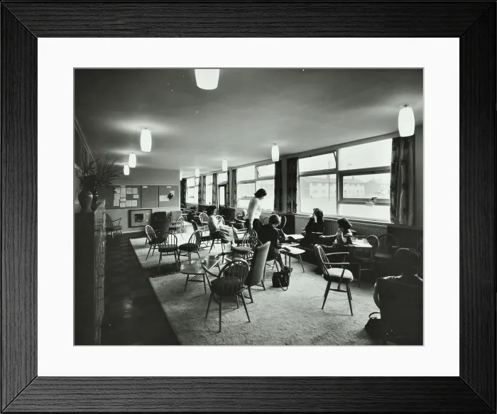 Framed Print : Abbey Wood County High School, Woolwich, London: teachers relaxing in the staff room, 1962. Creator: Unknown Framed Print : Abbey Wood County High School, Woolwich, London: teachers relaxing in the staff room, 1962. Creator: Unknown