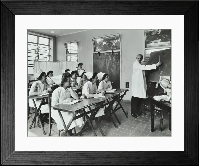 Framed Print : A doctor instructs trainee midwives, 1950s. Creator: Unknown Framed Print : A doctor instructs trainee midwives, 1950s. Creator: Unknown