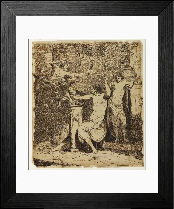 Framed Print : Nature, Leaning on the Sarcophagus of Shakespeare, Crowns Genius, 1773. Creator: John Hamilton Mortimer Framed Print : Nature, Leaning on the Sarcophagus of Shakespeare, Crowns Genius, 1773. Creator: John Hamilton Mortimer