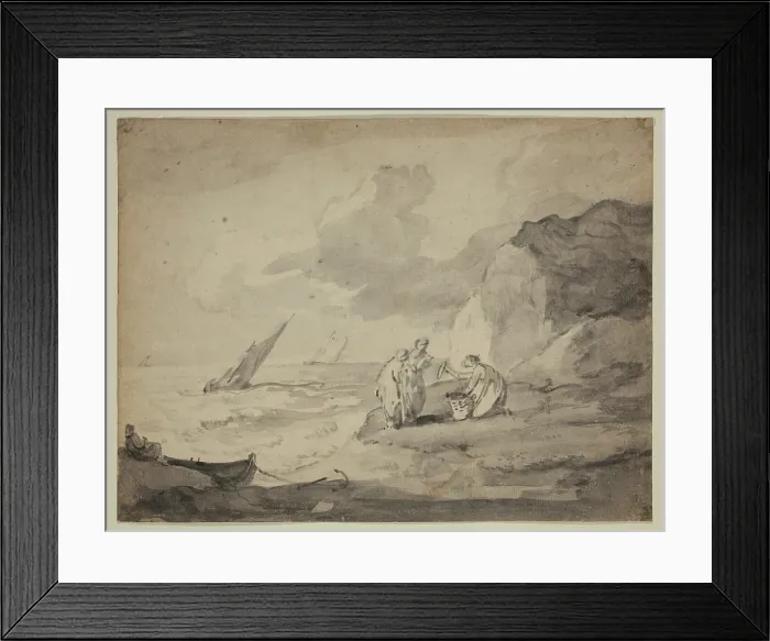 Framed Print : Coastal Scene with Figures and Shipping, 18th century. Creator: Thomas Gainsborough Framed Print : Coastal Scene with Figures and Shipping, 18th century. Creator: Thomas Gainsborough