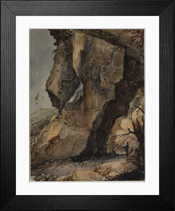 Framed Print : Mountain Scene with Crag and Soldiers, c1849. Creator: George Loring Brown Framed Print : Mountain Scene with Crag and Soldiers, c1849. Creator: George Loring Brown