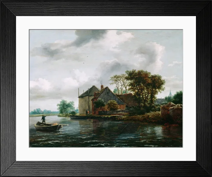 Framed Print : Farm and Hayrick on a River, late 1640s. Creator: Jacob van Ruisdael Framed Print : Farm and Hayrick on a River, late 1640s. Creator: Jacob van Ruisdael