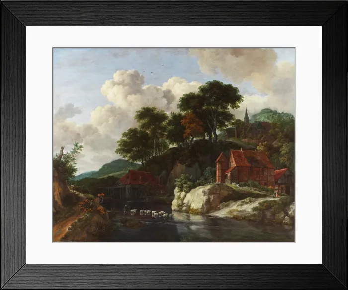 Framed Print : Hilly Landscape with a Watermill, c1670. Creator: Jacob van Ruisdael Framed Print : Hilly Landscape with a Watermill, c1670. Creator: Jacob van Ruisdael