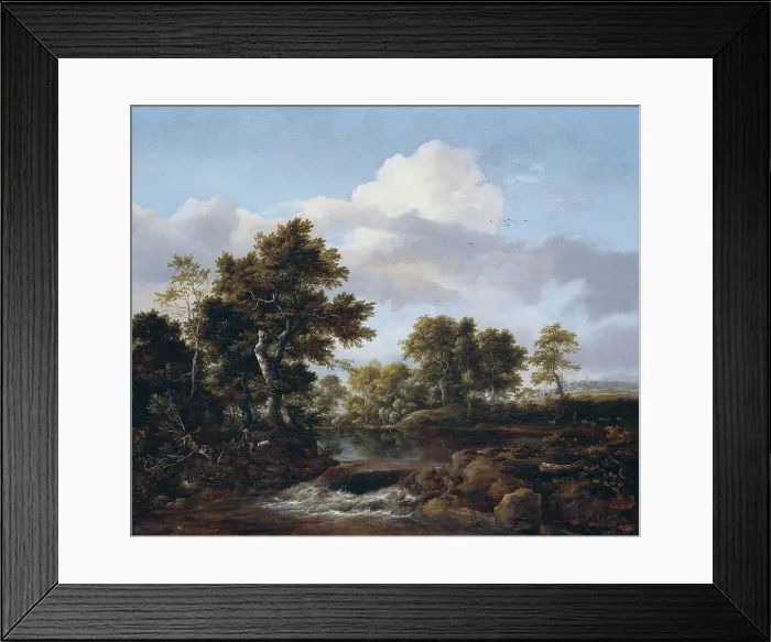 Framed Print : Wooded Landscape with a Stream, between 1665 and 1668. Creator: Jacob van Ruisdael