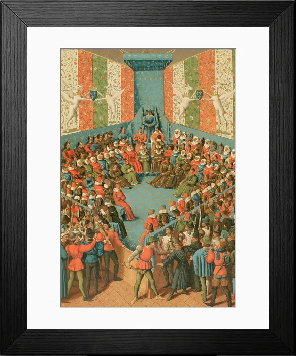 Framed Print : Charles VII presiding over the judgment of John II of Alencon at the Chateau de Vendome 1458 (1877). Creator: Unknown Framed Print : Charles VII presiding over the judgment of John II of Alencon at the Chateau de Vendome 1458 (1877). Creator: Unknown