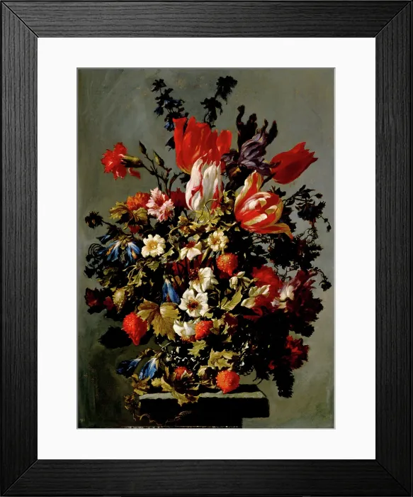 Framed Print : Still Life with Flowers on a Stone Pedestal, probably third quarter of the 17th century. Creator: Unknown Framed Print : Still Life with Flowers on a Stone Pedestal, probably third quarter of the 17th century. Creator: Unknown