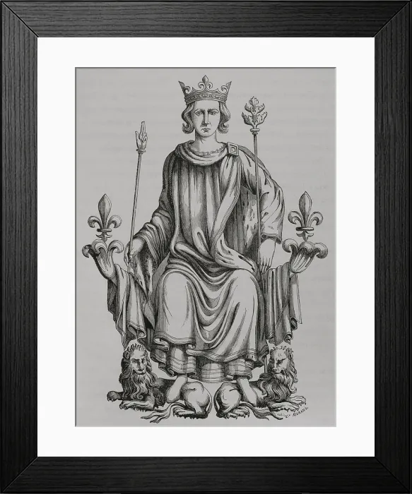Framed Print : The monarch on his throne, 16th century, (1877). Creator: Unknown Framed Print : The monarch on his throne, 16th century, (1877). Creator: Unknown