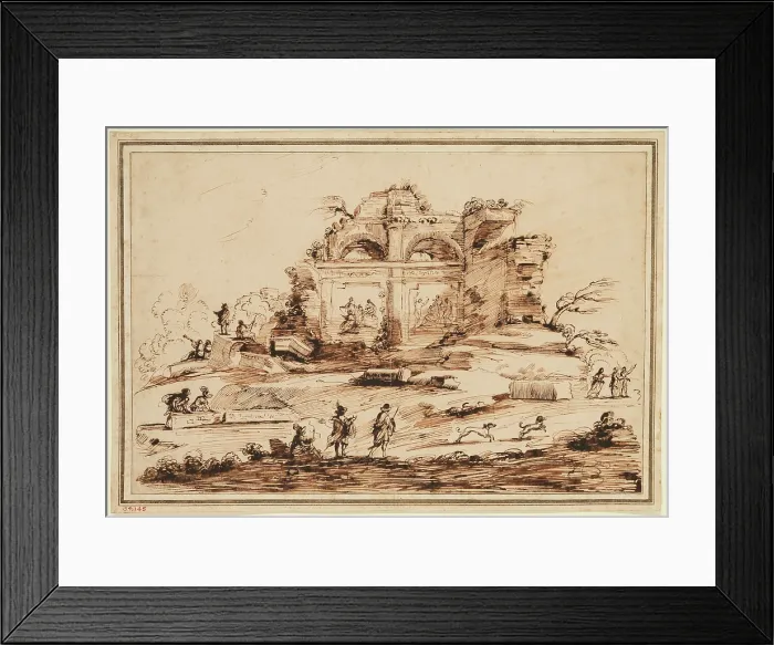 Framed Print : Landscape with Arched Ruins, 18th century. Creator: Unknown Framed Print : Landscape with Arched Ruins, 18th century. Creator: Unknown