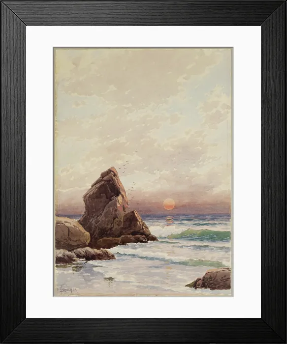 Framed Print : Coastal Scene, Sunset, between 1860 and 1908. Creator: Alfred Thompson Bricher Framed Print : Coastal Scene, Sunset, between 1860 and 1908. Creator: Alfred Thompson Bricher