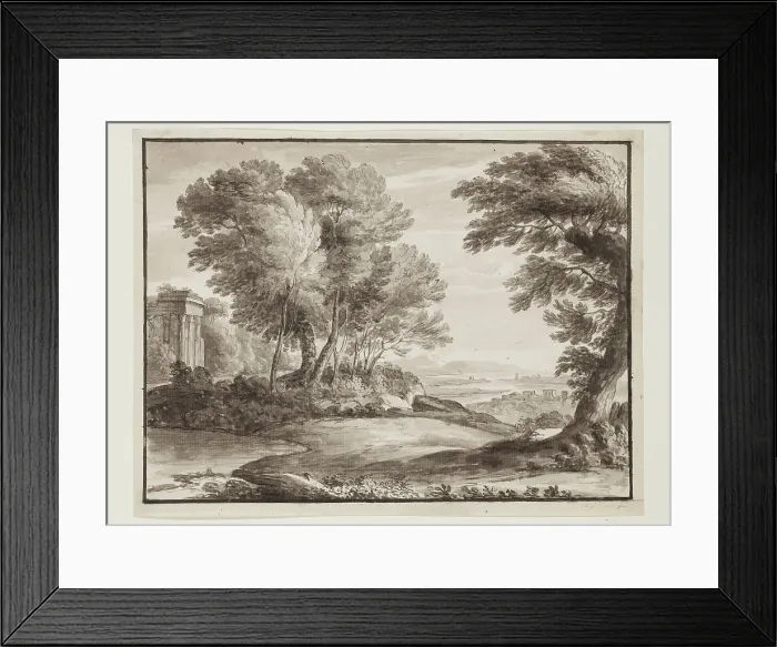 Framed Print : Landscape with a Classical Temple, after Claude, c1800s. Creator: Luigi Gasparini Framed Print : Landscape with a Classical Temple, after Claude, c1800s. Creator: Luigi Gasparini