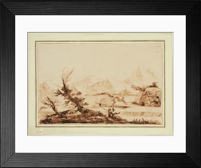Framed Print : Mountainous Landscape with Figures, 18th century. Creator: Unknown Framed Print : Mountainous Landscape with Figures, 18th century. Creator: Unknown