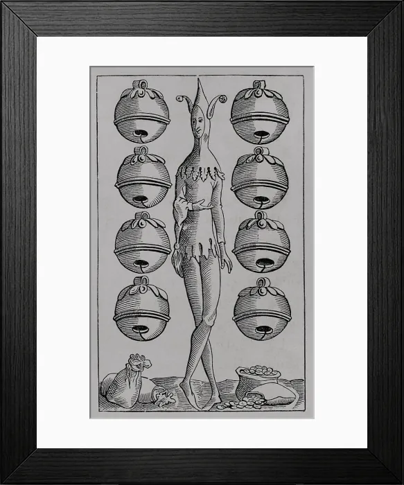 Framed Print : Eight of Bells, German playing card from the 16th century, (1877). Creator: Unknown Framed Print : Eight of Bells, German playing card from the 16th century, (1877). Creator: Unknown