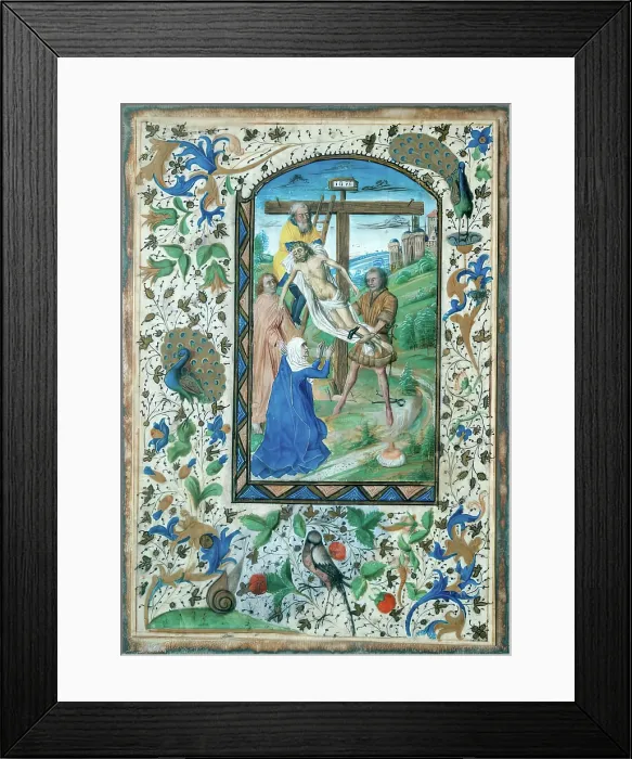 Framed Print : The Deposition - One of four Illuminated pages from a Book of Hours, c1430-1450. Creator: Unknown Framed Print : The Deposition - One of four Illuminated pages from a Book of Hours, c1430-1450. Creator: Unknown
