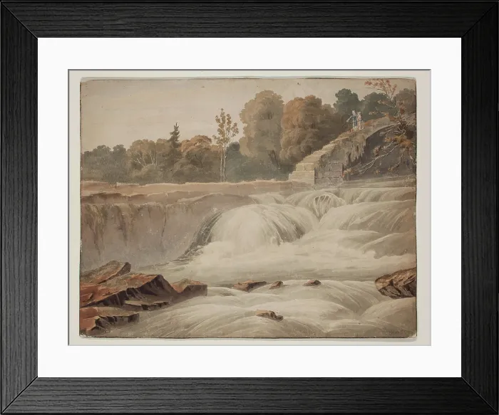 Framed Print : Picturesque Landscape with Waterfall, 1810-1830. Creator: T Curtiss Framed Print : Picturesque Landscape with Waterfall, 1810-1830. Creator: T Curtiss