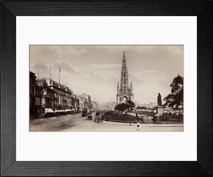 Framed Print : Princes Street from the National Gallery, Edinburgh, between 1870 and 1880. Creator: James Valentine Framed Print : Princes Street from the National Gallery, Edinburgh, between 1870 and 1880. Creator: James Valentine
