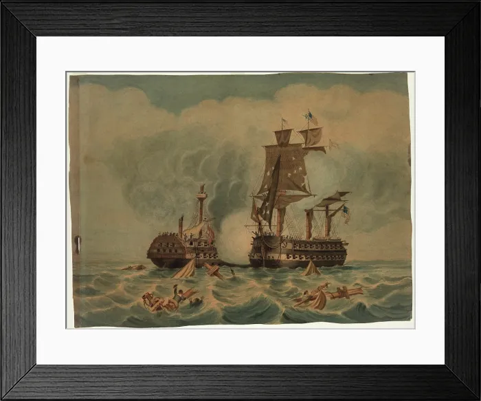 Framed Print : Naval Engagement between American and British Men-of-War, c1850. Creator: LA Briggs Framed Print : Naval Engagement between American and British Men-of-War, c1850. Creator: LA Briggs