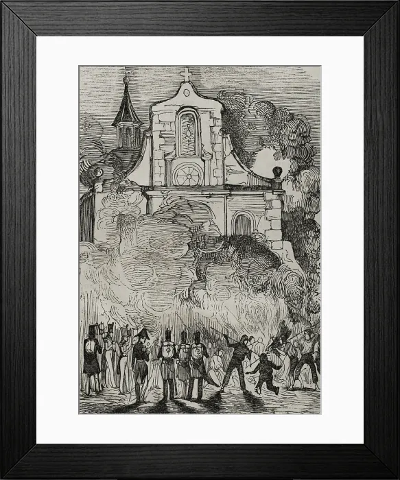 Framed Print : First Carlist War, (1833-1840): Fire at the Franciscan convent in Reus, (Tarragona province), 1845. Creator: Unknown Framed Print : First Carlist War, (1833-1840): Fire at the Franciscan convent in Reus, (Tarragona province), 1845. Creator: Unknown