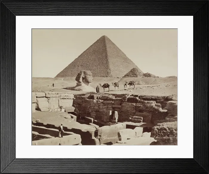 Framed Print : Pyramid of Cheops, the Sphinx and the Catacombs at Giza, 19th century. Creator: Zangaki Framed Print : Pyramid of Cheops, the Sphinx and the Catacombs at Giza, 19th century. Creator: Zangaki