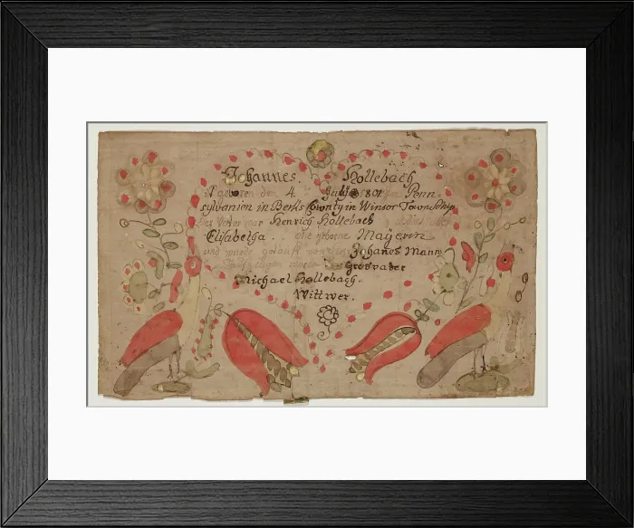 Framed Print : Birth and Baptismal Certificate of Johannes Hollebach, 1801. Creator: Unknown Framed Print : Birth and Baptismal Certificate of Johannes Hollebach, 1801. Creator: Unknown